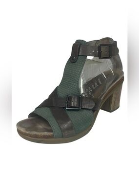 Dansko Dominique T-Strap Sandals Shoes Womens 40 9.5 - 10 Green Brown Clogs